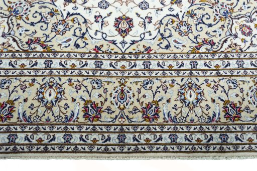 Full view of 2000s Kashan rug from Iran / Persia, 354 × 249 cm in Beige tones