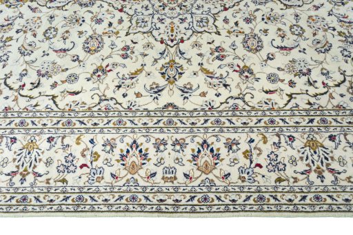 Full view of 2000s Kashan rug from Iran / Persia, 303 × 202 cm in Beige tones