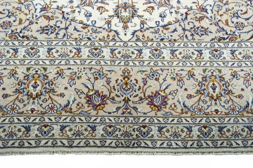 Full view of 2000s Kashan rug from Iran / Persia, 403 × 303 cm in Beige tones