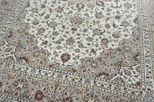 Close-up detail of 2000s Kashan rug from Iran / Persia showing Wool weave