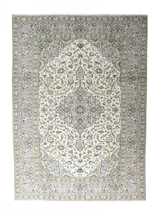 Full view of 2000s Kashan rug from Iran / Persia, 360 × 261 cm in Beige tones