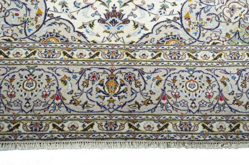 Full view of 2000s Kashan rug from Iran / Persia, 360 × 261 cm in Beige tones