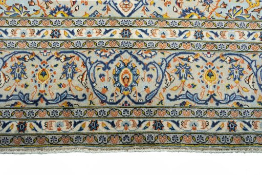 Full view of 2000s Kashan rug from Iran / Persia, 365 × 242 cm in Beige tones