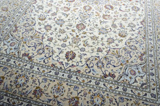 Close-up detail of 2000s Kashan rug from Iran / Persia showing Wool weave