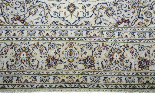Full view of 2000s Kashan rug from Iran / Persia, 356 × 250 cm in Beige tones