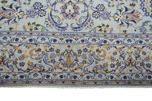Full view of 2000s Kashan rug from Iran / Persia, 422 × 292 cm in Green tones