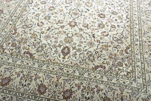 Close-up detail of 2000s Kashan rug from Iran / Persia showing Wool weave