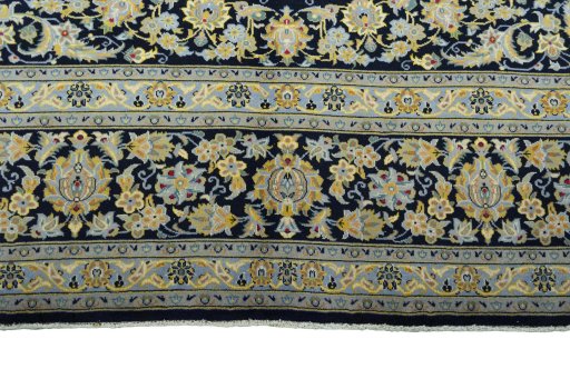 Full view of 2000s Kashan rug from Iran / Persia, 387 × 290 cm in Blue tones