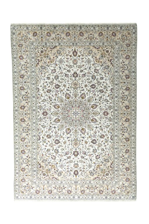Full view of 2000s Kashan rug from Iran / Persia, 346 × 245 cm in Beige tones