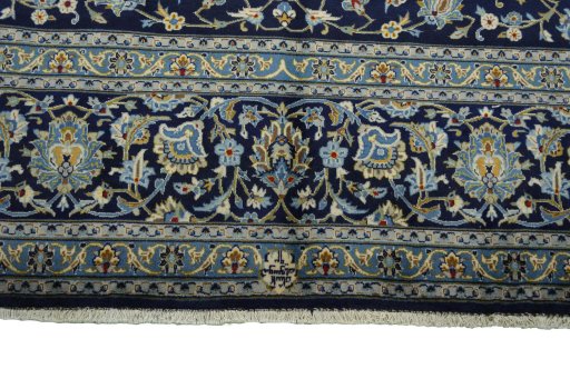 Full view of 2000s Kashan rug from Iran / Persia, 401 × 284 cm in Blue tones
