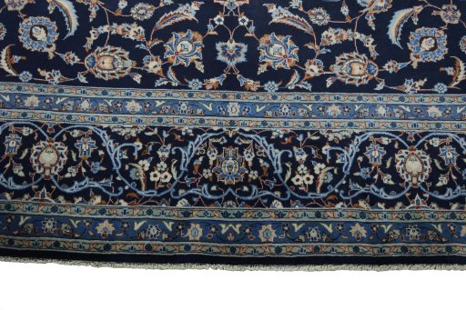 Full view of 2000s Kashan rug from Iran / Persia, 402 × 308 cm in Blue tones