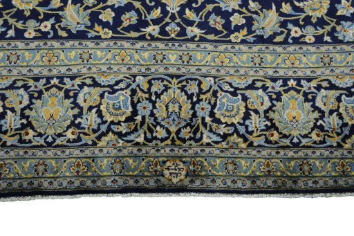 Full view of 2000s Kashan rug from Iran / Persia, 400 × 281 cm in Blue tones