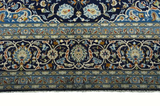 Full view of 2000s Kashan rug from Iran / Persia, 421 × 308 cm in Blue tones