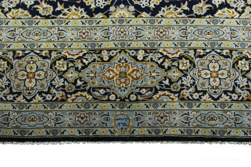 Full view of 2000s Kashan rug from Iran / Persia, 393 × 296 cm in Blue tones