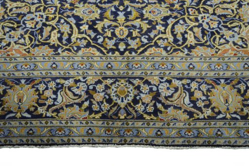 Full view of 2000s Kashan rug from Iran / Persia, 272 × 211 cm in Blue tones