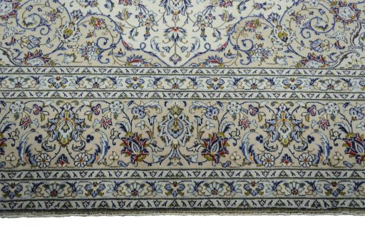 Full view of 2000s Kashan rug from Iran / Persia, 400 × 290 cm in Beige tones