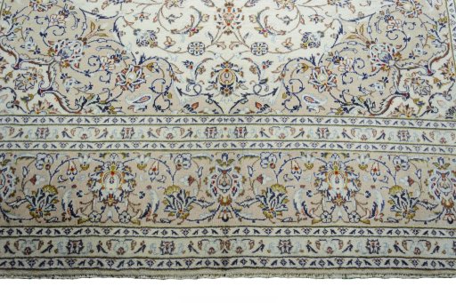 Full view of 2000s Kashan rug from Iran / Persia, 345 × 240 cm in Beige tones