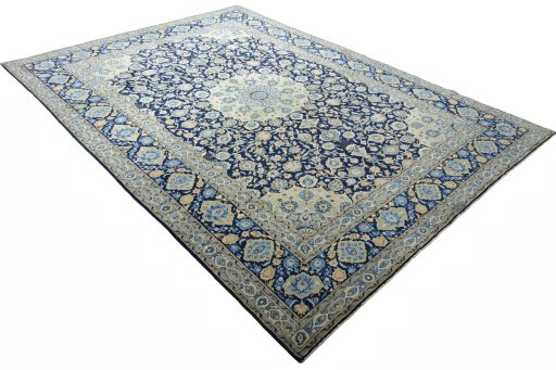 Close-up detail of 2000s Kashan rug from Iran / Persia showing Wool weave