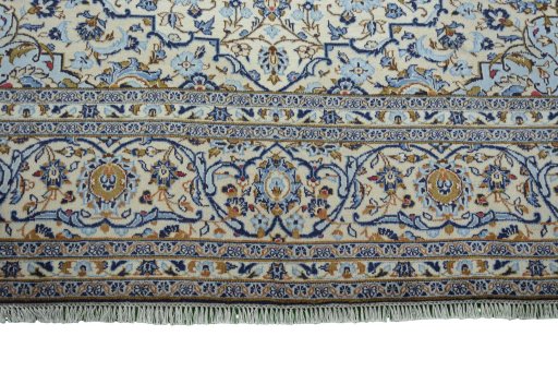 Full view of 2000s Kashan rug from Iran / Persia, 408 × 293 cm in Beige tones