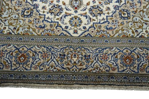 Full view of 2000s Kashan rug from Iran / Persia, 332 × 239 cm in Beige tones