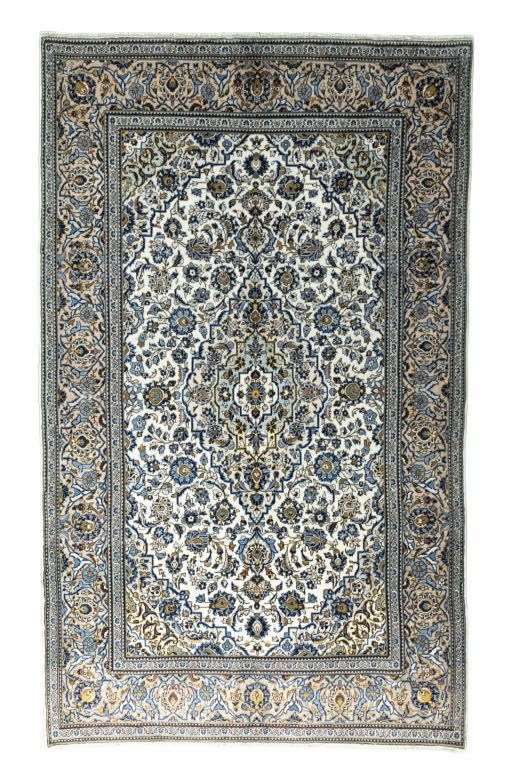 Full view of 2000s Kashan rug from Iran / Persia, 320 × 194 cm in Beige tones