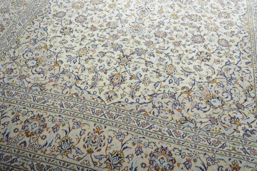 Close-up detail of 2000s Kashan rug from Iran / Persia showing Wool weave