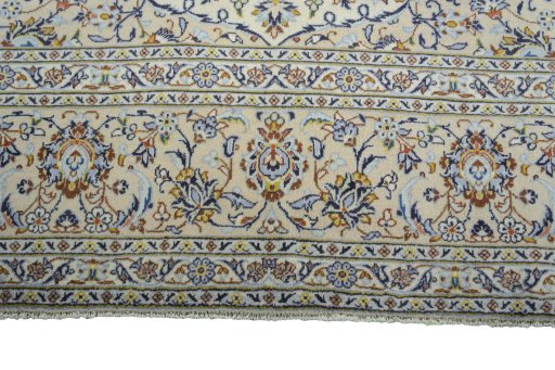Full view of 2000s Kashan rug from Iran / Persia, 416 × 296 cm in Beige tones