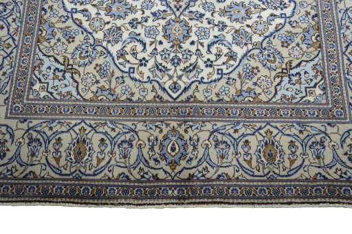 Full view of 2000s Kashan rug from Iran / Persia, 300 × 193 cm in Beige tones