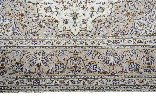 Full view of 2000s Kashan rug from Iran / Persia, 301 × 202 cm in Beige tones