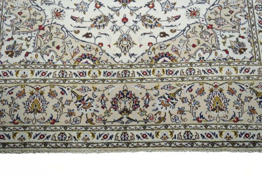 Full view of 2000s Kashan rug from Iran / Persia, 301 × 207 cm in Beige tones