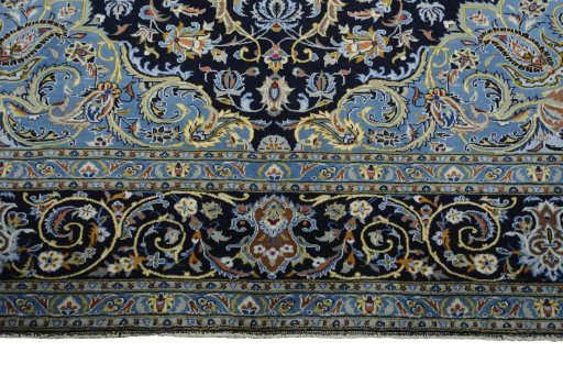 Full view of 2000s Kashan rug from Iran / Persia, 401 × 301 cm in Blue tones