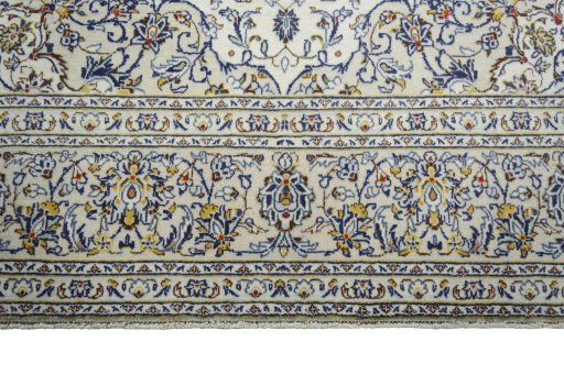 Full view of 2000s Kashan rug from Iran / Persia, 327 × 207 cm in Beige tones
