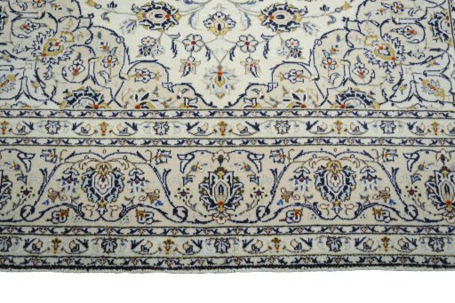 Full view of 2000s Kashan rug from Iran / Persia, 301 × 208 cm in Beige tones