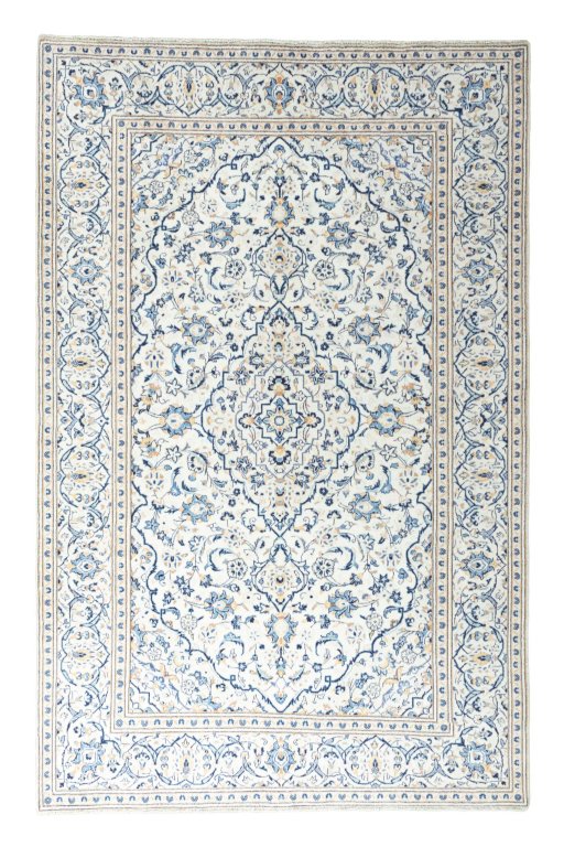 Full view of 2000s Kashan rug from Iran / Persia, 301 × 195 cm in Beige tones