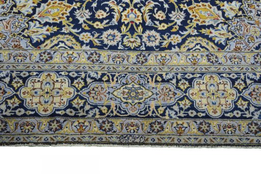 Full view of 2000s Kashan rug from Iran / Persia, 384 × 301 cm in Blue tones