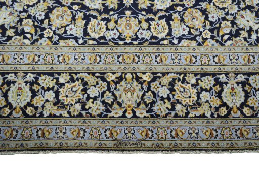 Full view of 2000s Kashan rug from Iran / Persia, 374 × 256 cm in Blue tones