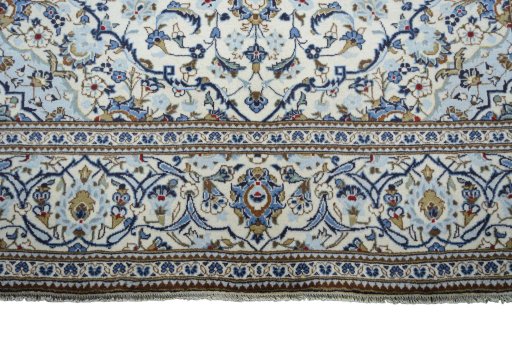 Full view of 2000s Kashan rug from Iran / Persia, 293 × 198 cm in Beige tones