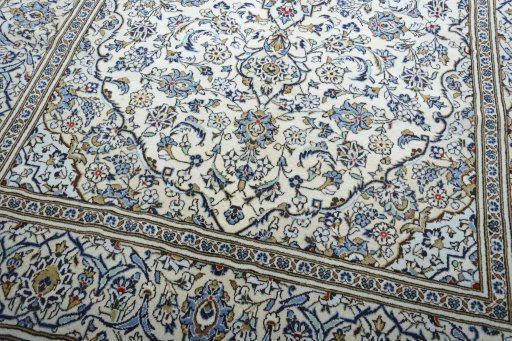 Close-up detail of 2000s Kashan rug from Iran / Persia showing Wool weave