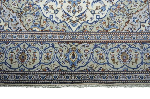 Full view of 2000s Kashan rug from Iran / Persia, 300 × 197 cm in Beige tones