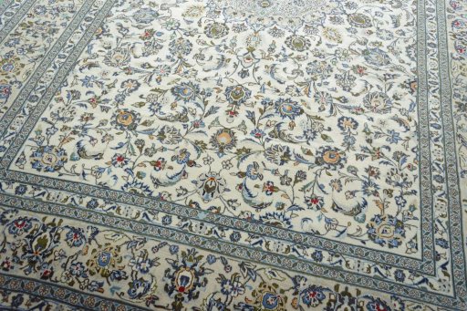 Close-up detail of 2000s Kashan rug from Iran / Persia showing Wool weave