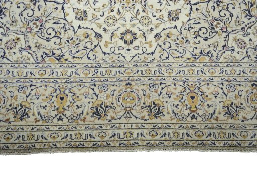 Full view of 2000s Kashan rug from Iran / Persia, 360 × 237 cm in Beige tones