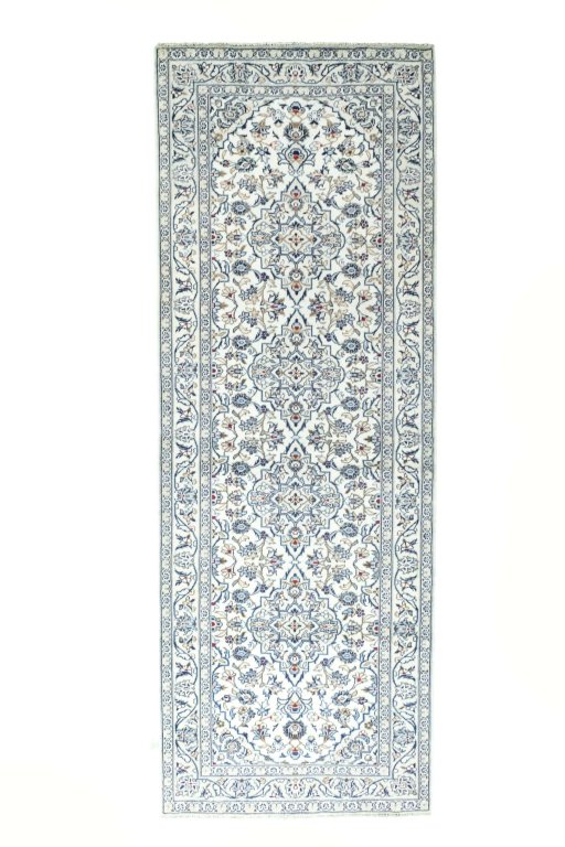 Full view of 2000s Kashan rug from Iran / Persia, 291 × 105 cm in Beige tones