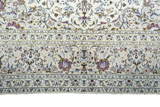 Full view of 2000s Kashan rug from Iran / Persia, 402 × 294 cm in Beige tones