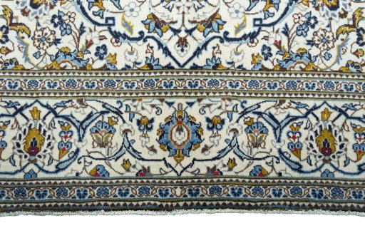 Full view of 2000s Kashan rug from Iran / Persia, 302 × 200 cm in Beige tones