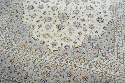 Close-up detail of 2000s Kashan rug from Iran / Persia showing Wool weave