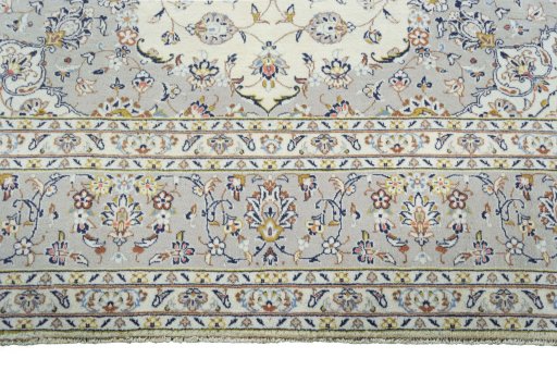 Full view of 2000s Kashan rug from Iran / Persia, 346 × 247 cm in Beige tones