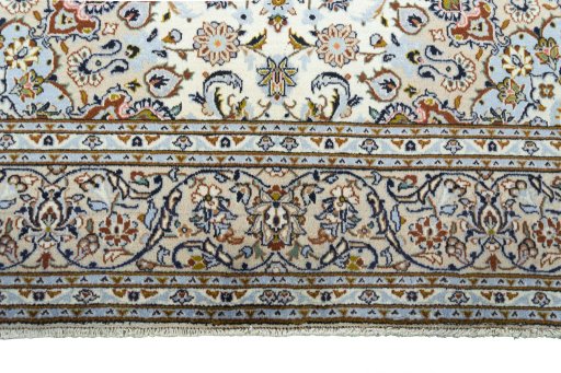 Full view of 2000s Kashan rug from Iran / Persia, 305 × 200 cm in Beige tones