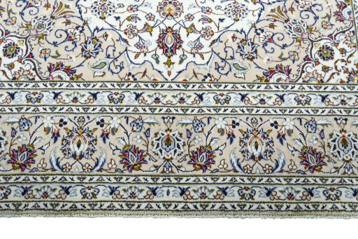 Full view of 2000s Kashan rug from Iran / Persia, 342 × 246 cm in Beige tones