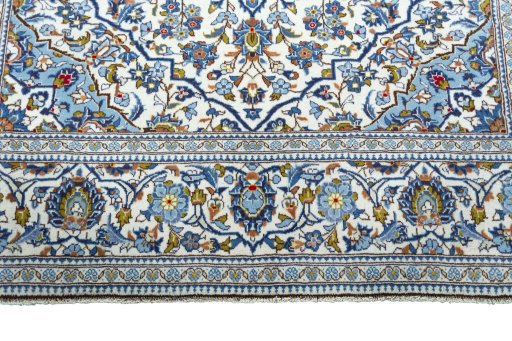 Full view of 2000s Kashan rug from Iran / Persia, 302 × 203 cm in Beige tones
