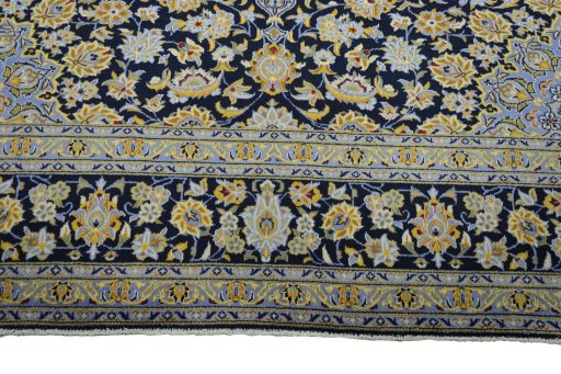 Full view of 2000s Kashan rug from Iran / Persia, 401 × 305 cm in Blue tones